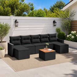 Outdoor Sectional Sofa Set 8 Piece Garden Furniture Black Poly Rattan with