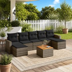 8 Piece Outdoor Garden Sofa Set Poly Rattan Grey Patio Furniture with Cushions