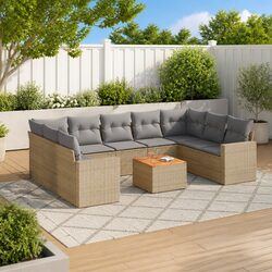 Outdoor Sectional Sofa Set 10 Piece Garden Furniture Beige Poly Rattan Patio