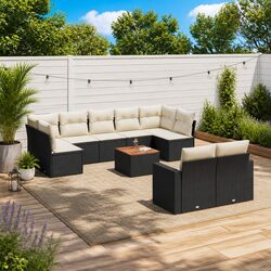 Outdoor Sectional Sofa Set 10 Piece Garden Furniture Black Poly Rattan Patio