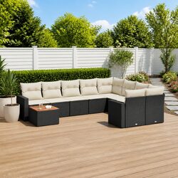 Outdoor Sectional Sofa Set 10 Piece Garden Furniture Black Poly Rattan with