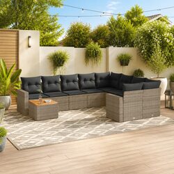 10 Piece Outdoor Garden Sectional Sofa Set Grey Poly Rattan with Cushions Patio