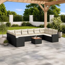 Outdoor Sectional Sofa Set 11 Piece Garden Furniture Black Poly Rattan with