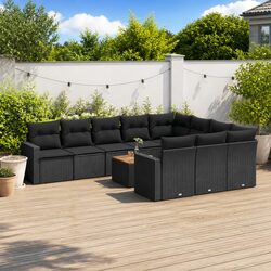 Outdoor Sectional Sofa Set 11 Piece Black Garden Furniture with Cushions Modular
