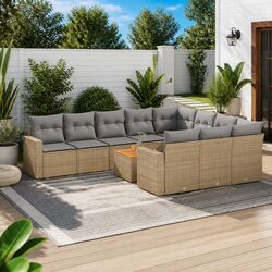 Outdoor Sectional Sofa Set 11 Piece Garden Furniture Beige Cushions Patio