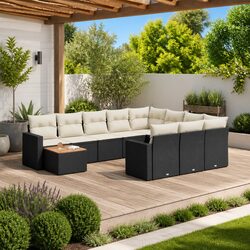 Concise 11-Piece Black Garden Sectional Sofa Set