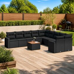 Outdoor Sectional Sofa Set 11 Piece Garden Furniture Black Poly Rattan with