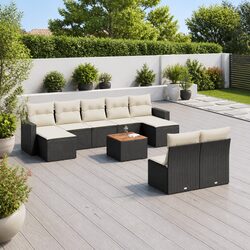 Outdoor Sectional Sofa Set 10 Piece Garden Furniture Black Poly Rattan with