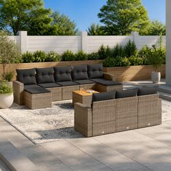 Compact 11-Piece Grey Outdoor Sofa Set with Cushions