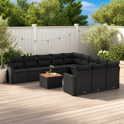 Compact 12 Piece Black Rattan Sofa Set for Outdoor Spaces