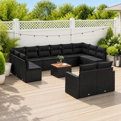 Outdoor Sectional Sofa Set 13 Piece Garden Furniture Black Poly Rattan with