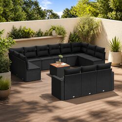 14 Piece Garden Sofa Set with Cushions Black Outdoor Sectional Modular Patio