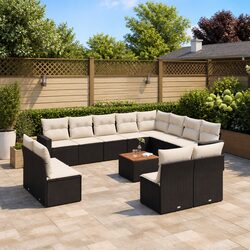 Compact 13-Piece Outdoor Sofa Set in Black Rattan
