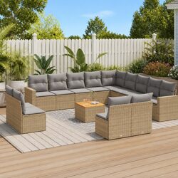 Modular Beige 14-Piece Outdoor Sofa Set with Cushions