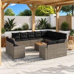13 Piece Outdoor Sectional Sofa Set Grey Garden Furniture Patio Seating with