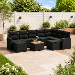 Outdoor Sectional Sofa Set 10 Piece Garden Furniture Black Poly Rattan with