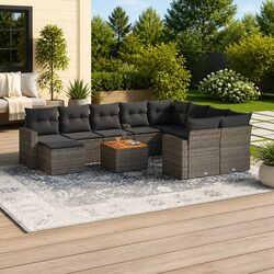 Concise 11-Piece Grey Poly Rattan Outdoor Sofa Set