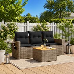 Outdoor Sectional Sofa Set 4 Piece Garden Furniture Grey Poly Rattan with