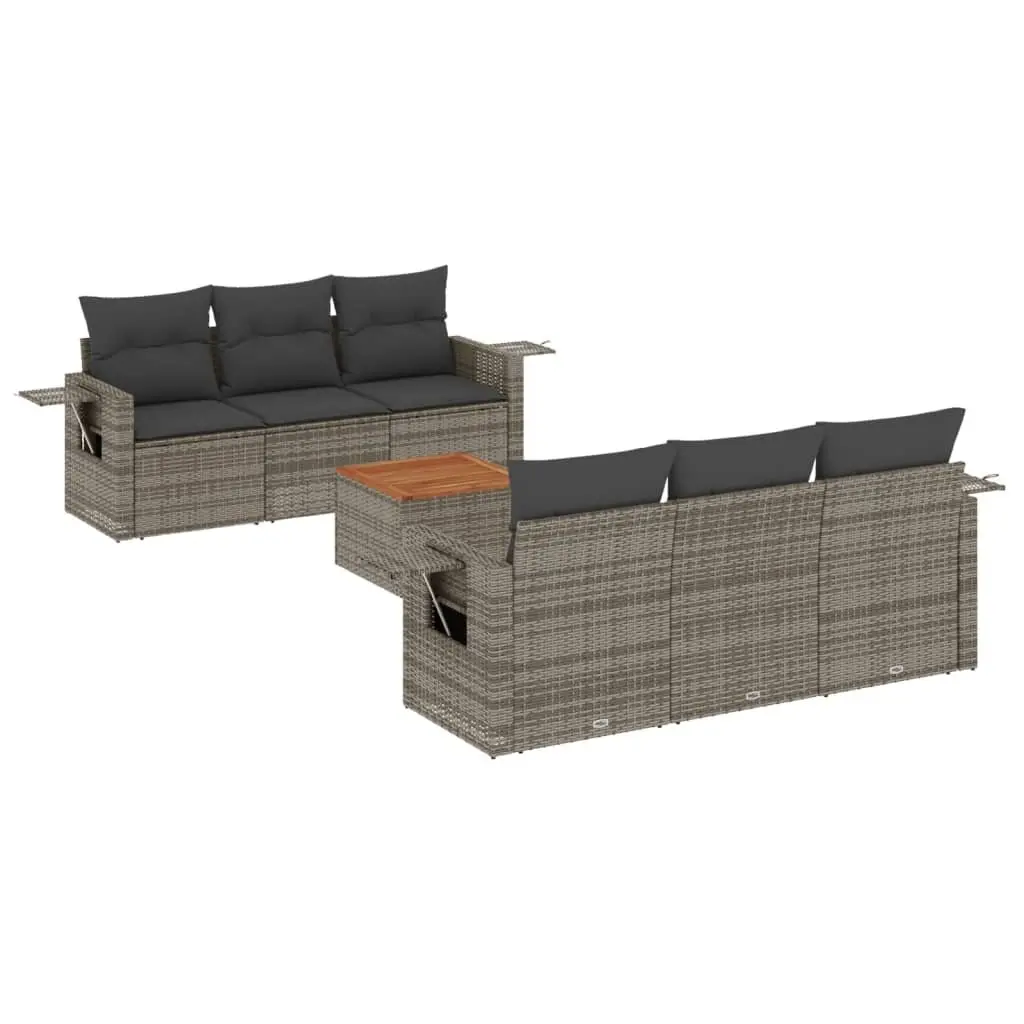 7 Piece Outdoor Garden Sofa Set Grey Poly Rattan Sectional Patio Furniture with Foldable Side Table