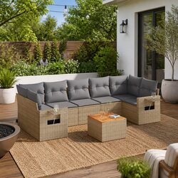 Concise 8-Piece Outdoor Sectional Sofa Set - Beige