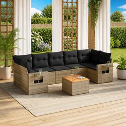 Concise 8-Piece Grey Rattan Garden Sofa Set