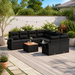 Concise 9-Piece Modular Black Garden Sofa Set