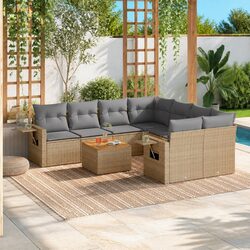 Concise 9-Piece Beige Outdoor Sectional Sofa Set