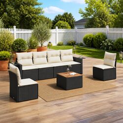 Compact 7-Piece Outdoor Sofa Set in Black