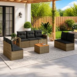 Concise 8 Piece Outdoor Sectional Sofa Set in Grey