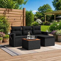 Compact and Stylish 5-Piece Black Outdoor Sofa Set