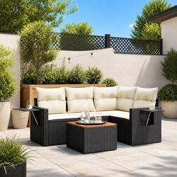 Compact Black Rattan 5-Piece Outdoor Sofa Set