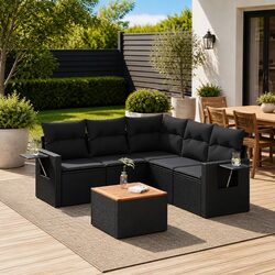 Concise 6-Piece Black Outdoor Sectional Sofa Set
