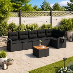 Compact 7 Piece Outdoor Sectional Sofa Set - Black