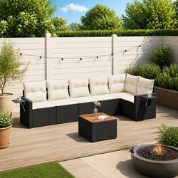 Concise 7-Piece Black Rattan Sofa Set for Outdoors