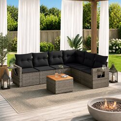 7-Piece Modular Garden Sofa Set - Grey Poly Rattan
