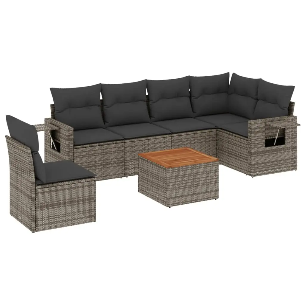 ModularGreyGardenSofaSet7PiecewithCushionsFoldableSideTableandRemovableCoversforOutdoorSpaces