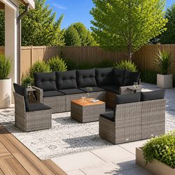 Outdoor Sectional Sofa Set 9 Piece Grey Garden Furniture with Cushions Table