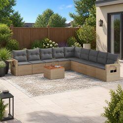 Your 10-Piece Outdoor Sofa Set in Beige Rattan for Relaxation