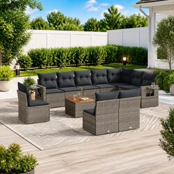11-Piece Grey Sectional Sofa Set for Outdoors