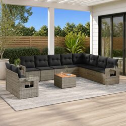 11 Piece Garden Sofa Set - Grey Poly Rattan
