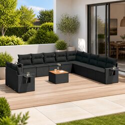 Compact and Modern 12-Piece Black Rattan Outdoor Sofa Set