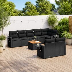 Outdoor Sectional Sofa Set 9 Piece Garden Furniture Black Poly Rattan with
