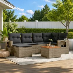 Compact 7-Piece Outdoor Sofa Set with Grey Cushions