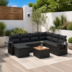 Concise 8-Piece Black Rattan Sectional Sofa Set
