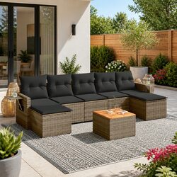 Concise 8-Piece Grey Rattan Outdoor Sofa Set