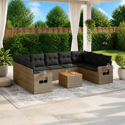 Outdoor Sectional Sofa Set 10 Piece Garden Furniture Grey Poly Rattan with