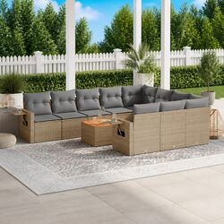 Outdoor Sectional Sofa Set 11 Piece Garden Furniture Beige Poly Rattan with