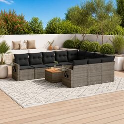 11 Piece Outdoor Sectional Sofa Set, Black Rattan Finish
