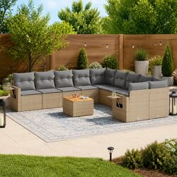 Outdoor Sectional Sofa Set 11 Piece Garden Furniture Beige Rattan with Cushions