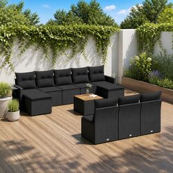 Outdoor Sectional Sofa Set 11 Piece Black Poly Rattan Garden Furniture with